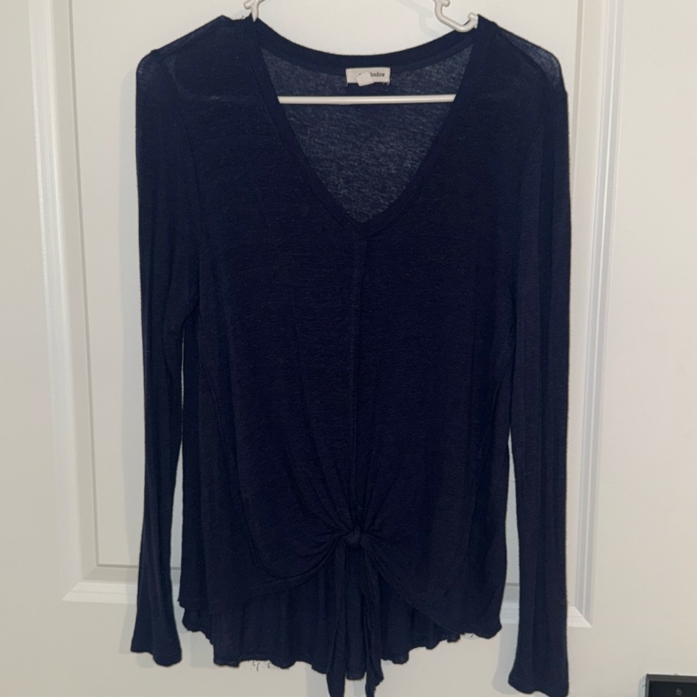 Tie Front Navy V-Neck Top